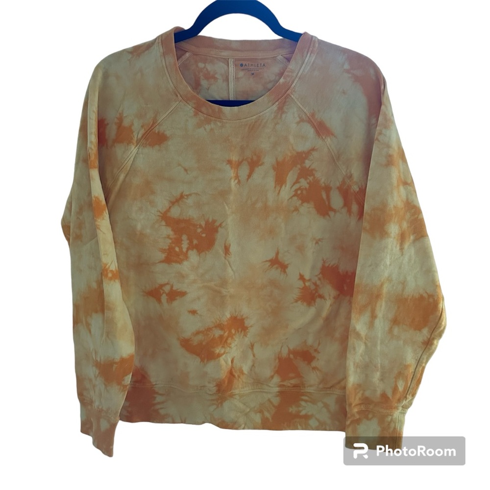 ATHLETA COTTON BLEND YELLOW AND ORANGE SUNDOWN TIE-DYE CREWNECK SWEATSHIRT
